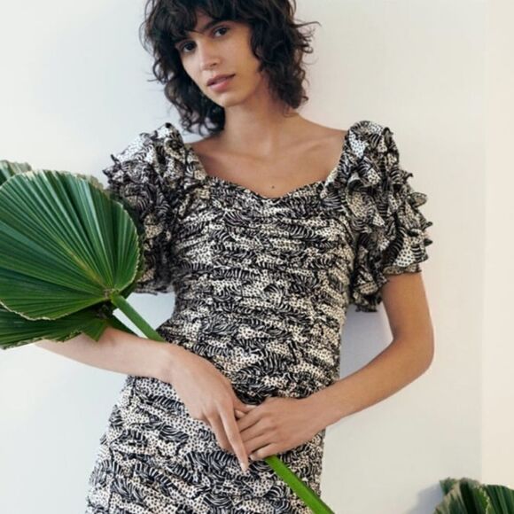 Zara Animal Print Frilly Sleeve Blouse - Picture 4 of 5